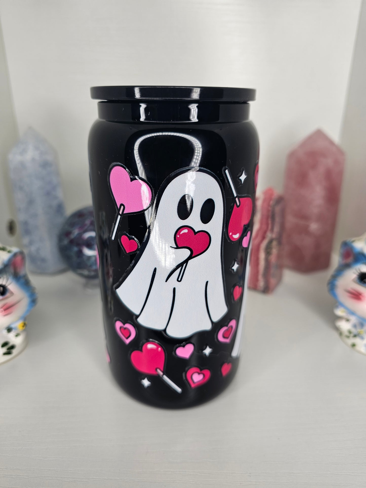 16oz Ghoul Love Black Glass Cup