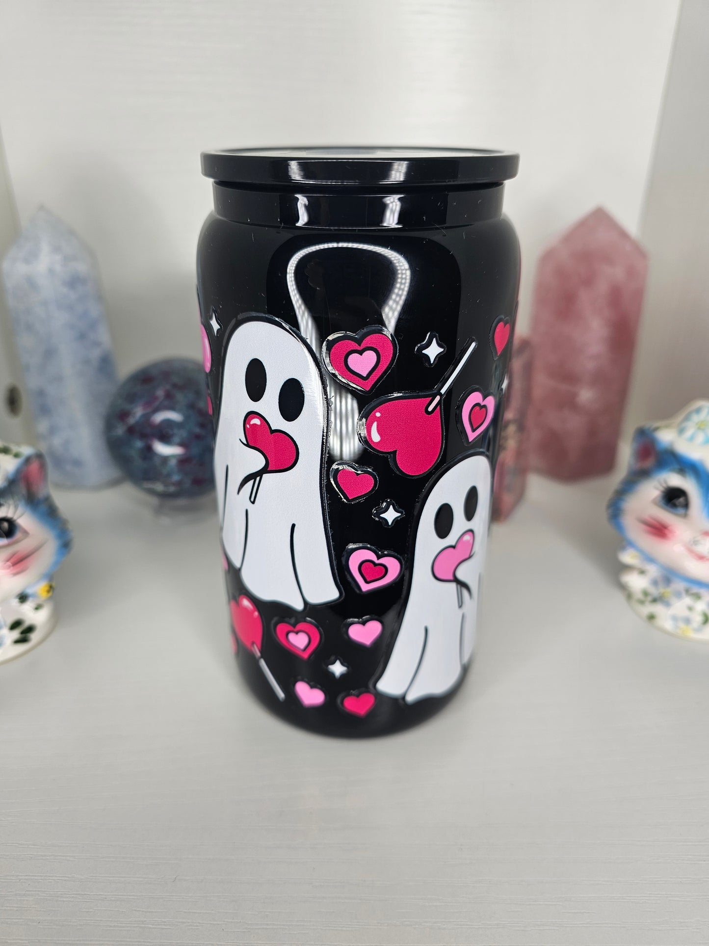 16oz Ghoul Love Black Glass Cup